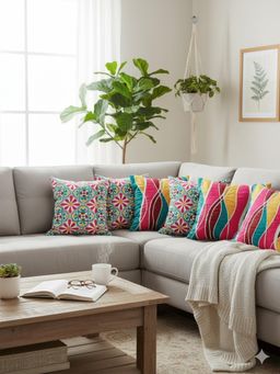 Izaafa - Vibrant Jewel-Tone Decorative Throw Decorative Cushion Covers (18x18 Inches) (Pack of 6)