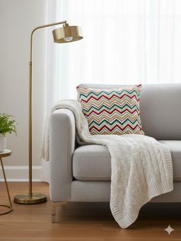 Izaafa - Embroidered Chevron Throw Decorative Cushion Cover (18x18 Inches)