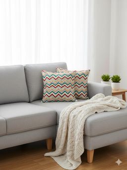 Izaafa - Embroidered Chevron Throw Decorative Cushion Covers (18x18 Inches) (Pack of 2)