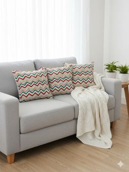 Izaafa - Embroidered Chevron Throw Decorative Cushion Covers (18x18 Inches) (Pack of 3)