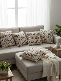 Izaafa - Embroidered Chevron Throw Decorative Cushion Covers (18x18 Inches) (Pack of 5)