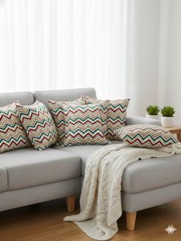 Izaafa - Embroidered Chevron Throw Decorative Cushion Covers (18x18 Inches) (Pack of 6)