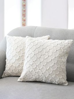 Izaafa - Minimalist Diamond Grid Throw Decorative Cushion Covers (18x18 Inches) (Pack of 2)