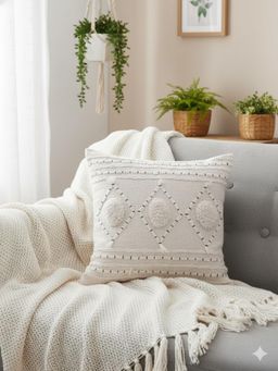 Izaafa - Bohemian Tufted Cotton Throw Decorative Cushion Cover (18x18 Inches)