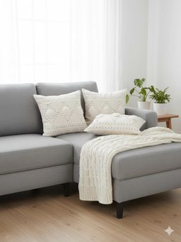 Izaafa - Bohemian Tufted Cotton Throw Decorative Cushion Covers (18x18 Inches) (Pack of 3)
