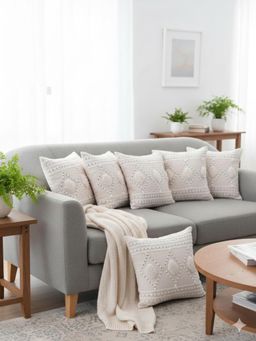 Izaafa - Bohemian Tufted Cotton Throw Decorative Cushion Covers (18x18 Inches) (Pack of 6)