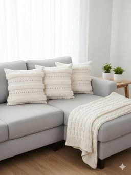 Izaafa - High-Texture Boho Throw Decorative Cushion Covers (18x18 Inches) (Pack of 3)