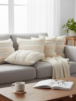 Izaafa - High-Texture Boho Throw Decorative Cushion Covers (18x18 Inches) (Pack of 5)