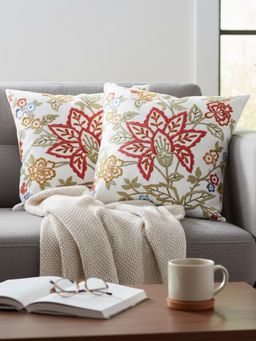 Izaafa - Rich Embroidered Floral Throw Decorative Cushion Covers (18x18 Inches) (Pack of 2)
