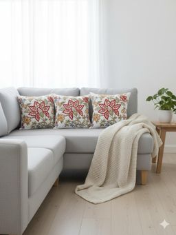 Izaafa - Rich Embroidered Floral Throw Decorative Cushion Covers (18x18 Inches) (Pack of 3)