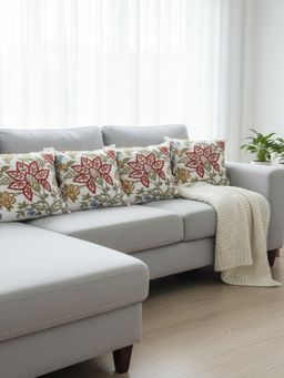 Izaafa - Rich Embroidered Floral Throw Decorative Cushion Covers (18x18 Inches) (Pack of 4)