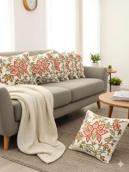 Izaafa - Rich Embroidered Floral Throw Decorative Cushion Covers (18x18 Inches) (Pack of 6)