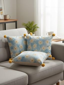 Izaafa - Whimsical Daisy Embroidered Throw Decorative Cushion Covers (18x18 Inches) (Pack of 3)