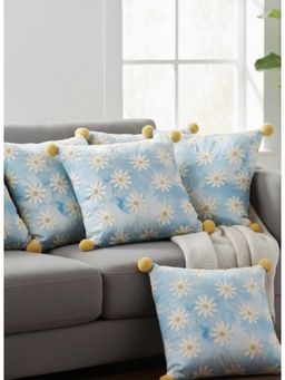 Izaafa - Whimsical Daisy Embroidered Throw Decorative Cushion Covers (18x18 Inches) (Pack of 4)