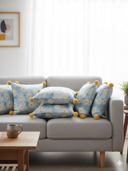 Izaafa - Whimsical Daisy Embroidered Throw Decorative Cushion Covers (18x18 Inches) (Pack of 6)