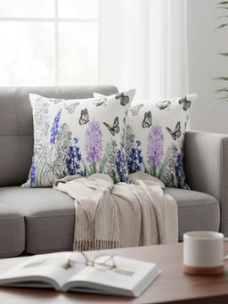 Izaafa - Hand-Sketched Floral & Butterfly Throw Decorative Cushion Covers (18x18 Inches) (Pack of 2)
