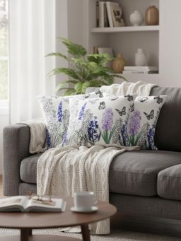 Izaafa - Hand-Sketched Floral & Butterfly Throw Decorative Cushion Covers (18x18 Inches) (Pack of 3)