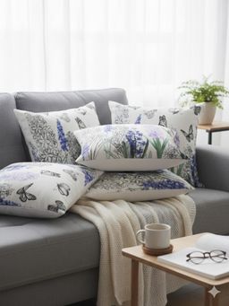 Izaafa - Hand-Sketched Floral & Butterfly Throw Decorative Cushion Covers (18x18 Inches) (Pack of 5)