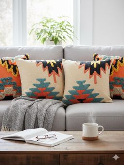 Izaafa - Bohemian Tufted Geometric Throw Decorative Cushion Covers (18x18 Inches) (Pack of 4)