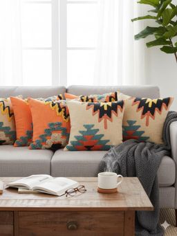 Izaafa - Bohemian Tufted Geometric Throw Decorative Cushion Covers (18x18 Inches) (Pack of 6)