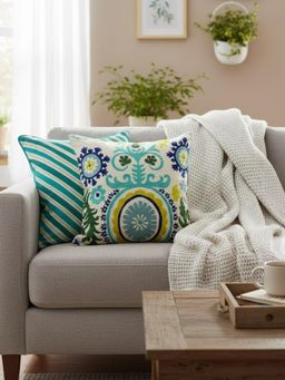 Izaafa - Suzani Uzbek Motif Throw Decorative Cushion Covers (18x18 Inches) (Pack of 2)