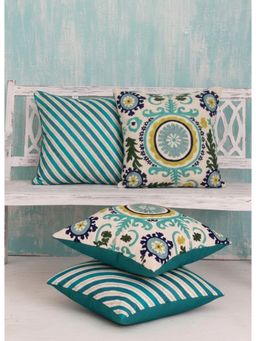 Izaafa - Suzani Uzbek Motif Throw Decorative Cushion Covers (18x18 Inches) (Pack of 4)