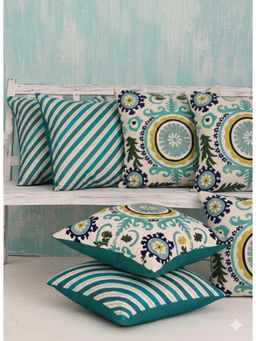 Izaafa - Suzani Uzbek Motif Throw Decorative Cushion Covers (18x18 Inches) (Pack of 6)