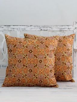 Izaafa - Embroidered Floral Lattice Throw Decorative Cushion Covers (18x18 Inches) (Pack of 2)