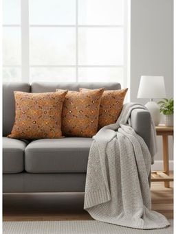 Izaafa - Embroidered Floral Lattice Throw Decorative Cushion Covers (18x18 Inches) (Pack of 3)