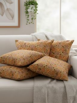 Izaafa - Embroidered Floral Lattice Throw Decorative Cushion Covers (18x18 Inches) (Pack of 5)