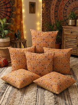 Izaafa - Embroidered Floral Lattice Throw Decorative Cushion Covers (18x18 Inches) (Pack of 6)