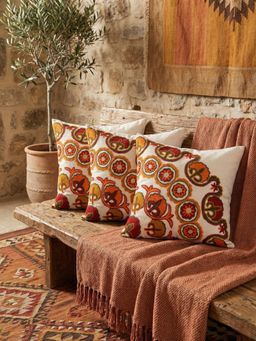 Izaafa - Bohemian Suzani Corner Motif Throw Decorative Cushion Covers (18x18 Inches) (Pack of 3)
