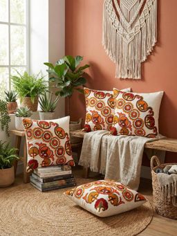 Izaafa - Bohemian Suzani Corner Motif Throw Decorative Cushion Covers (18x18 Inches) (Pack of 4)