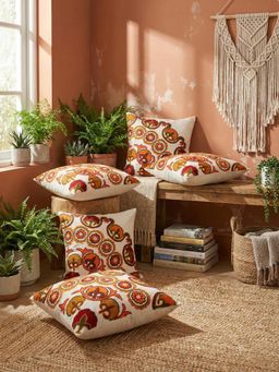 Izaafa - Bohemian Suzani Corner Motif Throw Decorative Cushion Covers (18x18 Inches) (Pack of 5)