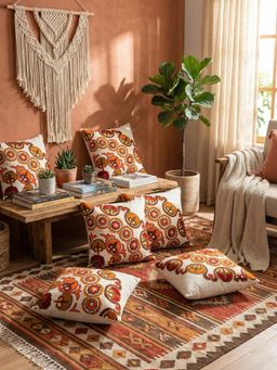 Izaafa - Bohemian Suzani Corner Motif Throw Decorative Cushion Covers (18x18 Inches) (Pack of 6)