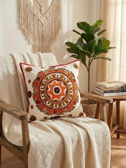 Izaafa - Vibrant Embroidered Mandala Throw Decorative Cushion Cover (18x18 Inches)