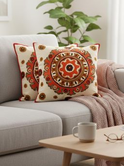 Izaafa - Vibrant Embroidered Mandala Throw Decorative Cushion Covers (18x18 Inches) (Pack of 2)