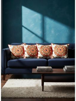 Izaafa - Vibrant Embroidered Mandala Throw Decorative Cushion Covers (18x18 Inches) (Pack of 4)