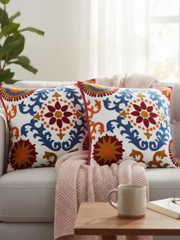 Izaafa - Vibrant Suzani Embroidered Throw Decorative Cushion Covers (18x18 Inches) (Pack of 2)