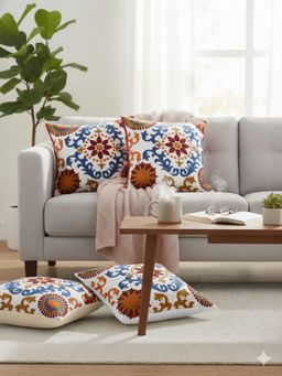 Izaafa - Vibrant Suzani Embroidered Throw Decorative Cushion Covers (18x18 Inches) (Pack of 4)