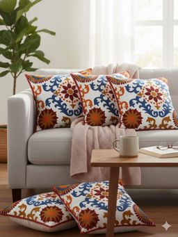 Izaafa - Vibrant Suzani Embroidered Throw Decorative Cushion Covers (18x18 Inches) (Pack of 5)