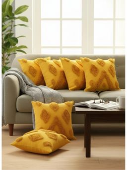 Izaafa - Sunny Yellow Tufted Throw Decorative Cushion Covers (18x18 Inches) (Pack of 6)