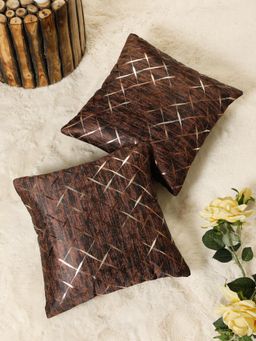 HOSTA HOMES - Printed Geometric Square Decorative Cushion Covers - Brown (16x16 Inches)