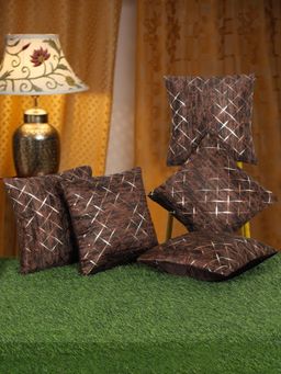HOSTA HOMES - Printed Geometric Square Decorative Cushion Covers - Brown (16x16 Inches)