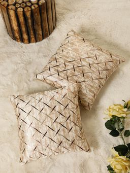 HOSTA HOMES - Printed Geometric Square Decorative Cushion Covers - Cream (16x16 Inches)