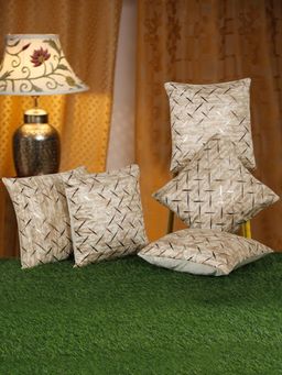 HOSTA HOMES - Printed Geometric Square Decorative Cushion Covers - Cream (16x16 Inches)