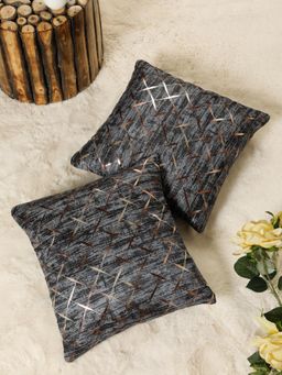 HOSTA HOMES - Printed Geometric Square Decorative Cushion Covers - Grey (16x16 Inches)