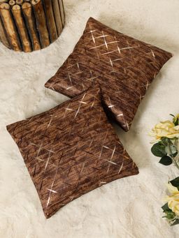 HOSTA HOMES - Printed Geometric Square Decorative Cushion Covers - Beige (16x16 Inches)