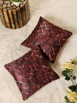 HOSTA HOMES - Printed Geometric Square Decorative Cushion Covers - Maroon (16x16 Inches)