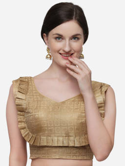 Amrutam Fab - Womens Printed Beige Jacquard Stiched Blouse With V Neck